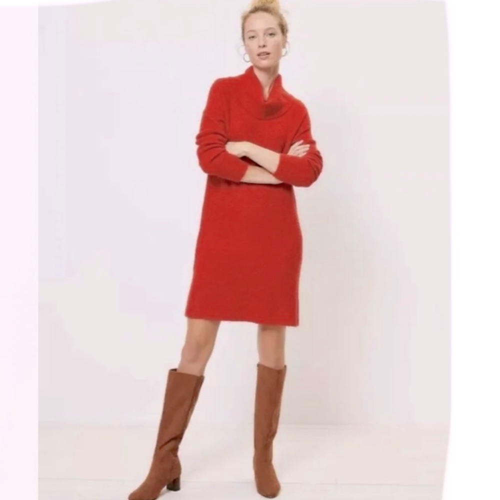 LOFT Knit Cozy Cowl-neck Red Sweater Dress